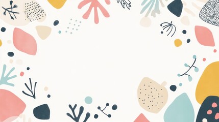 Abstract shapes, colourful border, white background