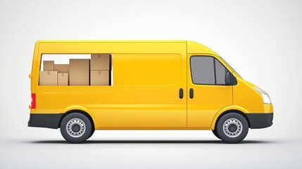 Yellow Delivery Van Loaded with Packages