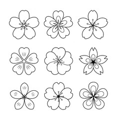 Fototapeta premium Cherry Blossom Flat Illustration Set Vector