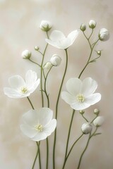 Obraz premium A delicate arrangement of white flowers, showcasing their elegance and simplicity against a soft, muted background.