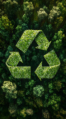 Ecosystem Restoration, environment day concept 3d tree background. Recycle icon banner with green forest. Eco-friendly recycling symbol, Ecology project concept.