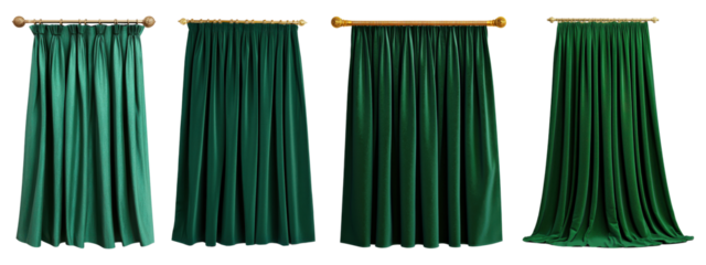 Set of green curtains isolated on transparent background