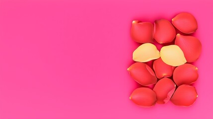 Pile of rose petals on a background, in pink and red colors