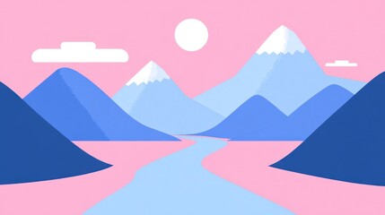 Pastel Mountains River Landscape