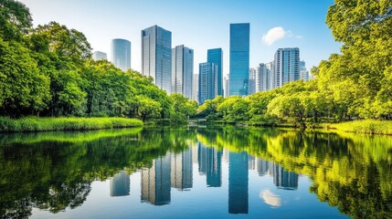 Fototapeta premium A smart city with AI-driven eco-friendly technology, reducing carbon footprint and promoting green living.