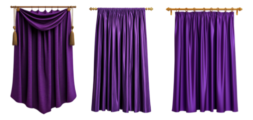 Set of purple curtains isolated on transparent background