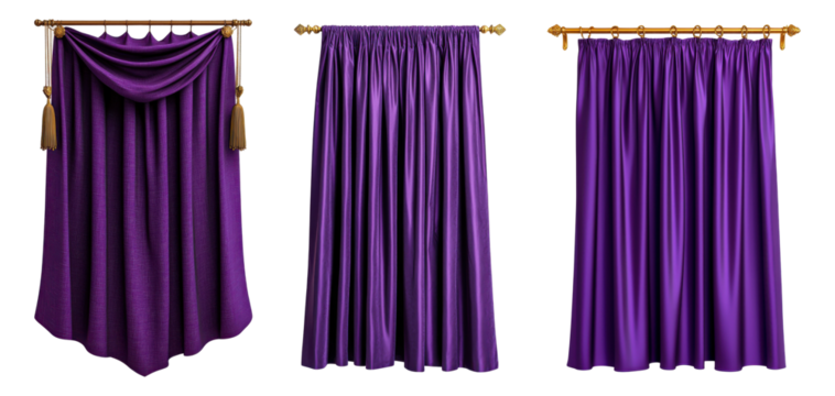 Set of purple curtains isolated on transparent background