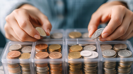 Organizing labeled coins into different containers for easy access
