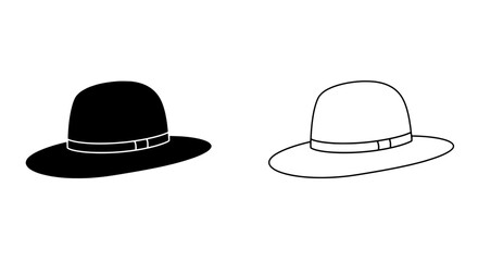 Fashionable Silhouette: Two stylized representations of an elegant hat, one solid and one outlined, present the essence of classic headwear for a refined taste.