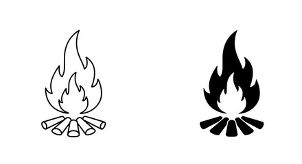 Blazing Silhouette: A captivating illustration of a bonfire, depicted in both a striking black and white, evokes warmth and outdoor adventure.