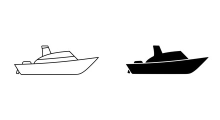 Yacht Icons Set: A collection of sleek yacht icons, presented in both outlined and filled black silhouettes, capturing the essence of nautical travel and luxury.