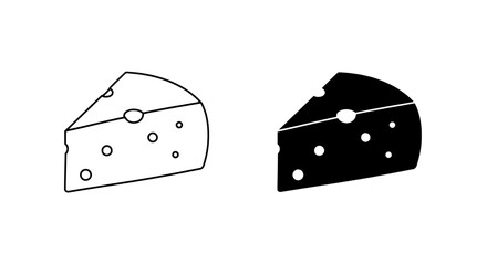 Cheese Duo: A minimalistic representation of cheese. One piece is illustrated with a light tone, the other is in a dark hue. A perfect visual for culinary concepts.