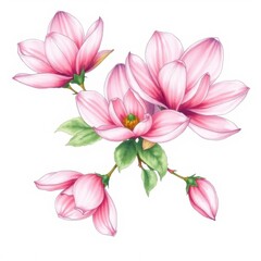 Obraz premium Delicate pink magnolia blossoms showcase their beauty in a serene and sunny spring garden