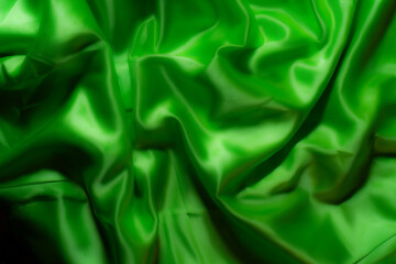 Vibrant green silky fabric with smooth folds and glossy texture. Ideal for luxury fashion, textile design, branding, nature-inspired themes, digital art, and eco-friendly product backgrounds
