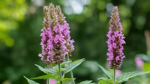 Beautiful close-up of blooming pink flowers in a lush garden with green background