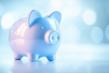 Saving for the future a focus on a piggy bank in a soft blue environment