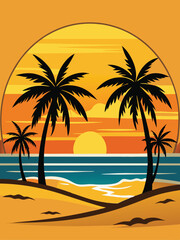 Minimalist Beach Scene at Sunset Illustration vector 