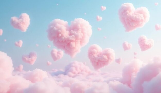 Pink clouds in shape of hearts. Romantic and dreamy atmosphere. Valentine's day concept.	