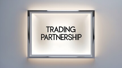 Illuminated sign displaying trading partnership in modern office setting