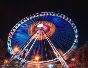 Multiple exposure of spinning Ferris wheel at night