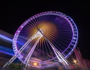 Multiple exposure of spinning Ferris wheel at night