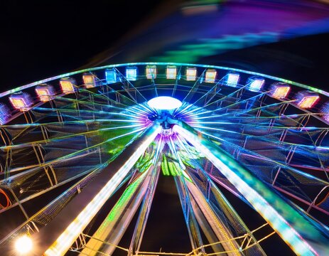 Multiple exposure of spinning Ferris wheel at night - Powered by Adobe