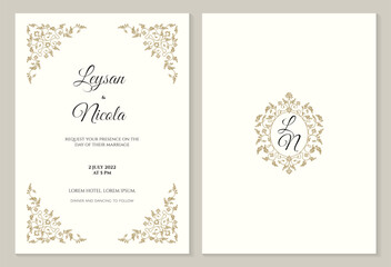 Elegant invitation cards template. Intertwining of flowering plant. Retro page design.