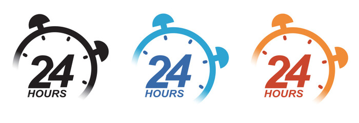 24 hour sign service vector illustration, 24 hour order execution sign, 24 hour service period sign. 24 hour discount offer. Offer icon, 24 hour delivery line icon set. Fast 24 hour sign, fast service