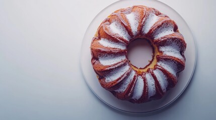 Chocolate cake on a white plate dusted with powdered sugar ready to be served