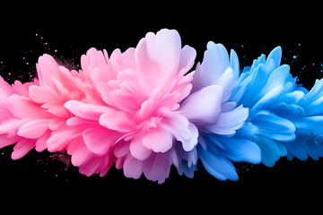 Abstract pastel pink and blue floral burst against black background