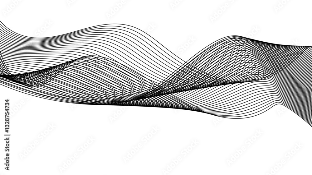 Wall mural line composition simple minimalistic design. colored sound wave lines. music wave, radio signal freq