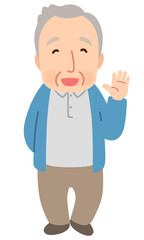 手を振るシニア男性　表情ポーズ　高齢者　後期高齢者