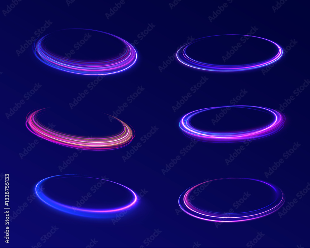 Wall mural ethereal light portals: a mesmerizing array of vibrant neon ovals and swirling energy loops that res