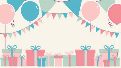 Festive celebration with balloons and gifts party decor digital illustration cheerful environment front view joyful concept