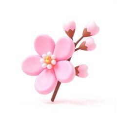 Fototapeta premium 3D Pink Flower. Japanese Sakura. White Background