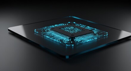 Glowing Computer Chip on Dark Surface Technology and Innovation