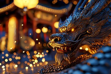 Fototapeta premium Witness the majestic Ancient dragon forged from pure energy, a celestial entity brought to life Observe its intricate scales and piercing eyes, a true spectacle of futuristic fantasy Feel the