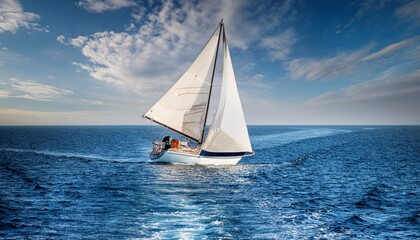Sailboat gliding smoothly across the open ocean, symbolizing luxury summer travel, freedom, and the beauty of the sea.