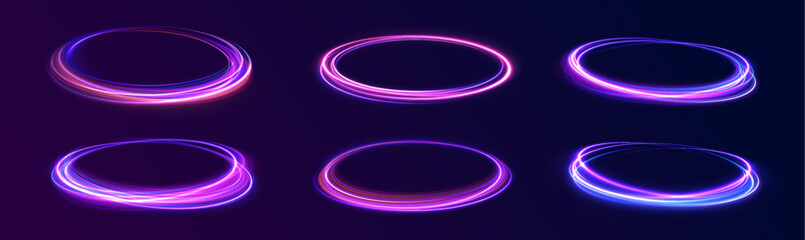 Cybernetic Light Waves: A Stunning Composition of Luminous Motion Rings and Glowing Arc Traces That Resemble High-Speed Energy Orbits, Hovering in a Neon-Drenched Sci-Fi Universe.