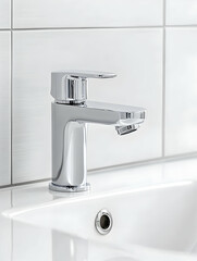 Chrome single-lever bathroom sink faucet