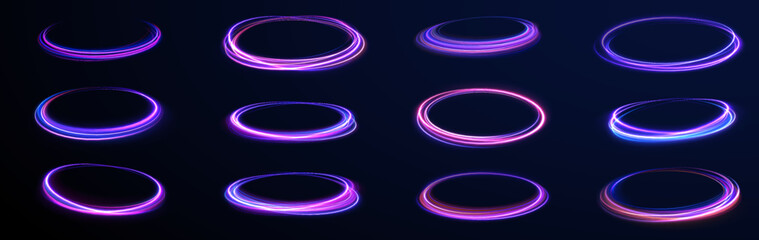 Surreal Neon Vortexes: A Spectacular Display of Rotating and Spinning Energy Hoops, Creating a Beautiful Abstract Dance of Color, Motion, and Technological Elegance in the Digital Void.