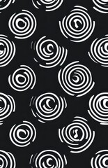 Naklejka premium Black Background with Swirling White Circular Line Pattern Design