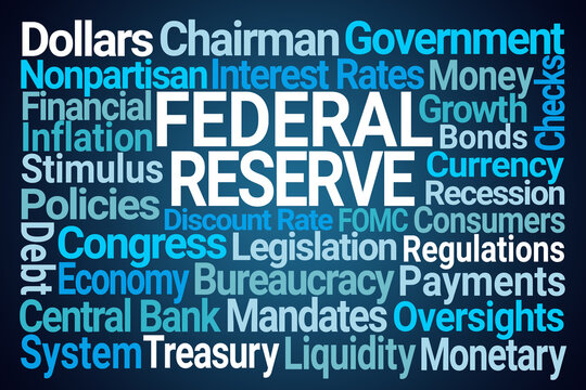 Federal Reserve Word Cloud on Blue Background