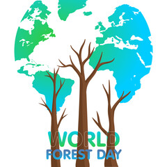 World Forest Day. A symbolic illustration of barren trees growing from the Earth, emphasizing global reforestation and conservation