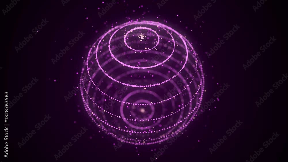 Poster futuristic sphere rotation in digital cyberspace. flow of particle in metaverse. space energy concep