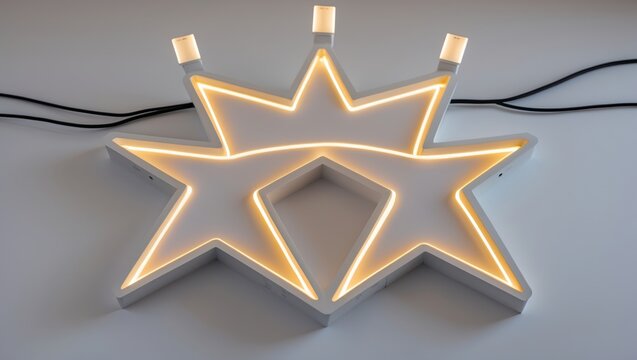 Stylish star-shaped neon light fixture with warm glow on a neutral background