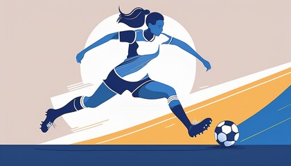 Minimalist flat vector illustration of a soccer player kicking a ball, featuring clean lines and a modern design, perfect for sports-related graphics and dynamic visual branding.