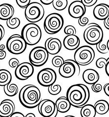 Black and White Spirals Pattern with Dynamic Curves and Swirls