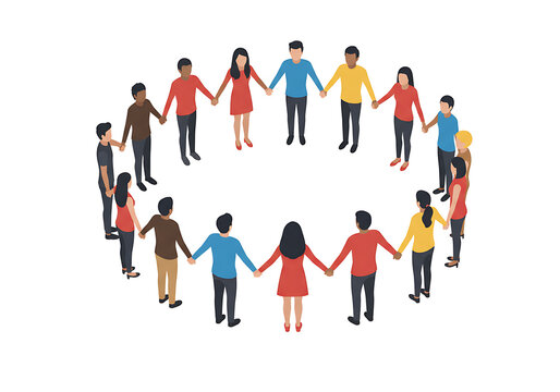 Diverse Group of People Holding Hands in a Circle: Unity, Teamwork, and Collaboration