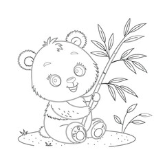 panda cute cartoon flat illustration coloring book for kids